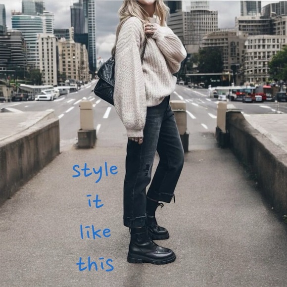 OAK + FORT light grey boxy chunky oversized cropped sweater womens size large - Picture 9 of 14